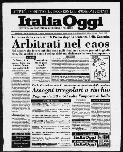 Italia oggi : quotidiano di economia finanza e politica